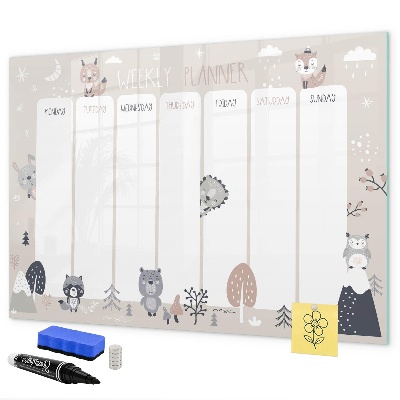 Tableau effaçable magnétique Agenda hebdomadaire avec animaux mignons
