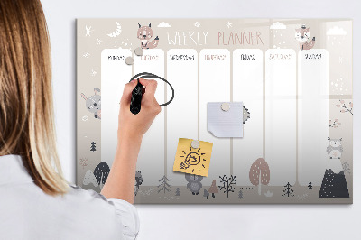 Tableau effaçable magnétique Agenda hebdomadaire avec animaux mignons