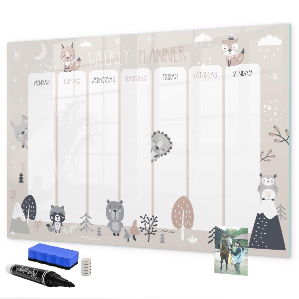 Tableau effaçable magnétique Agenda hebdomadaire avec animaux mignons