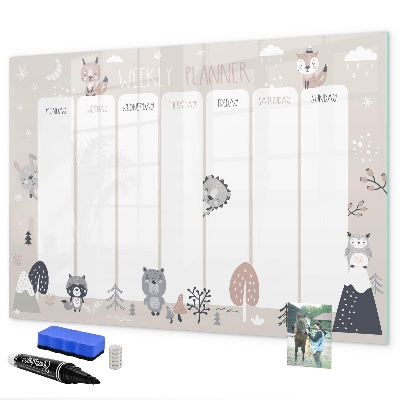 Tableau effaçable magnétique Agenda hebdomadaire avec animaux mignons