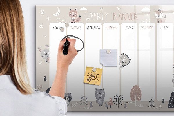 Tableau effaçable magnétique Agenda hebdomadaire avec animaux mignons