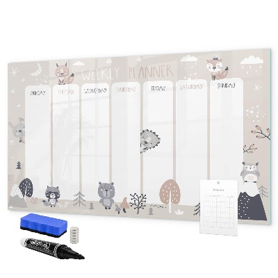 Tableau effaçable magnétique Agenda hebdomadaire avec animaux mignons