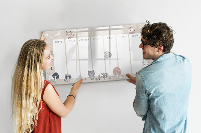 Tableau effaçable magnétique Agenda hebdomadaire avec animaux mignons