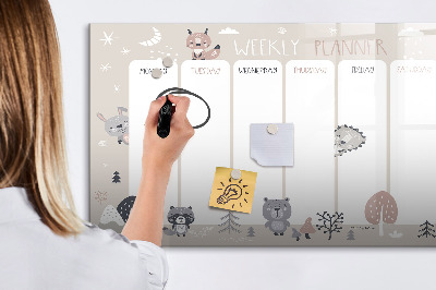Tableau effaçable magnétique Agenda hebdomadaire avec animaux mignons