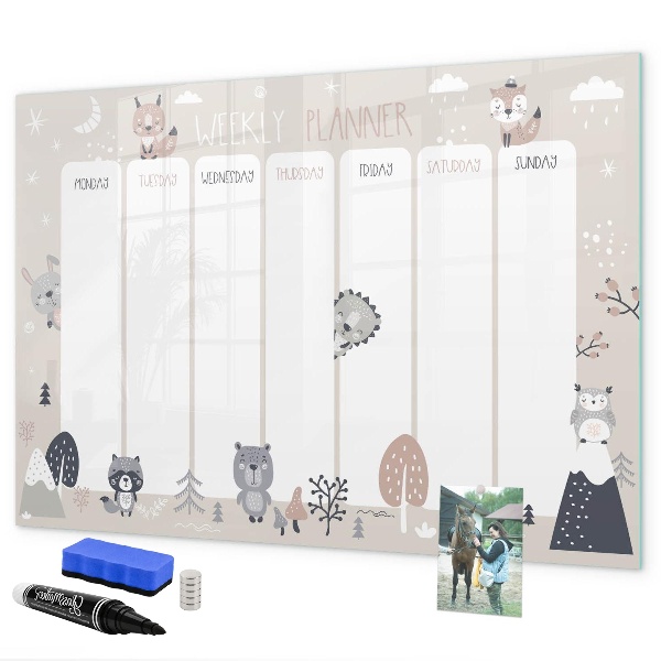 Tableau effaçable magnétique Agenda hebdomadaire avec animaux mignons