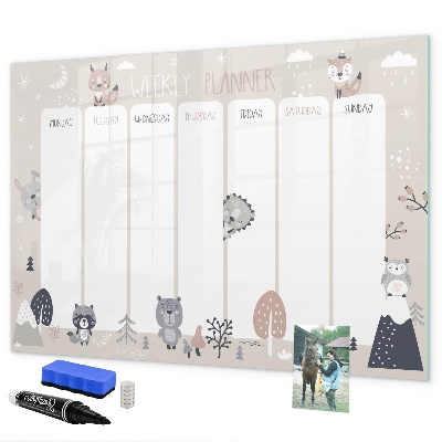Tableau effaçable magnétique Agenda hebdomadaire avec animaux mignons