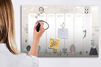 Tableau magnétique effaçable Agenda hebdomadaire avec des animaux colorés