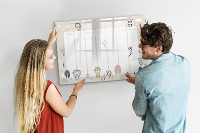 Tableau magnétique effaçable Agenda hebdomadaire avec des animaux colorés