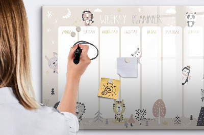 Tableau magnétique effaçable Agenda hebdomadaire avec des animaux colorés