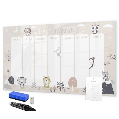 Tableau magnétique effaçable Agenda hebdomadaire avec des animaux colorés