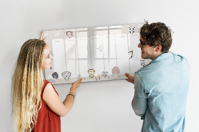 Tableau magnétique effaçable Agenda hebdomadaire avec des animaux colorés