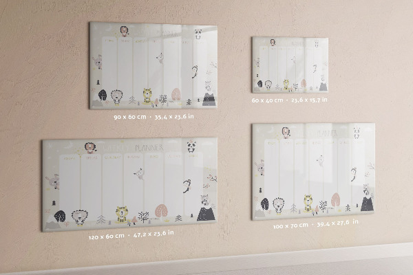 Tableau magnétique effaçable Agenda hebdomadaire avec des animaux colorés