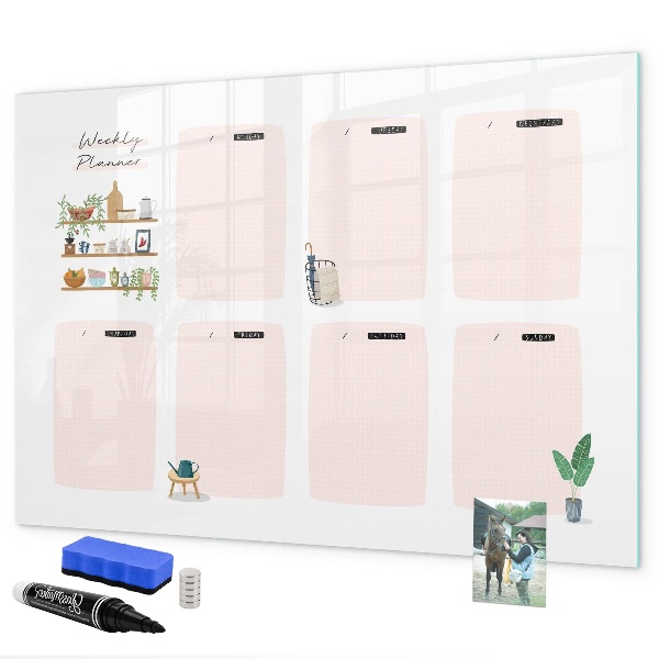 Tableau effaçable magnétique Agenda hebdomadaire avec espace pour photos