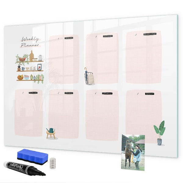 Tableau effaçable magnétique Agenda hebdomadaire avec espace pour photos