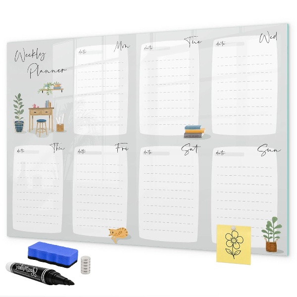 Tableau magnétique effaçable Agenda hebdomadaire avec espace pour photos