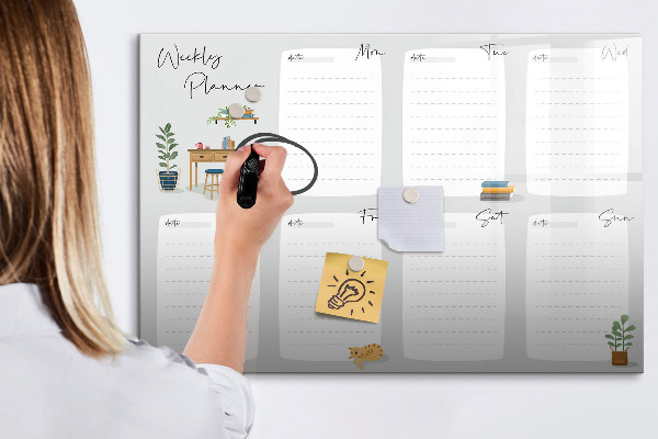 Tableau magnétique effaçable Agenda hebdomadaire avec espace pour photos