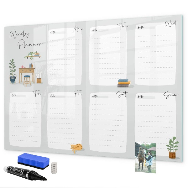 Tableau magnétique effaçable Agenda hebdomadaire avec espace pour photos