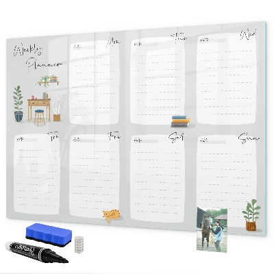 Tableau magnétique effaçable Agenda hebdomadaire avec espace pour photos