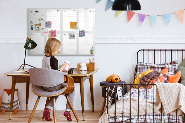 Tableau magnétique effaçable Agenda hebdomadaire avec espace pour photos