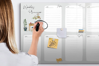 Tableau magnétique effaçable Agenda hebdomadaire avec espace pour photos