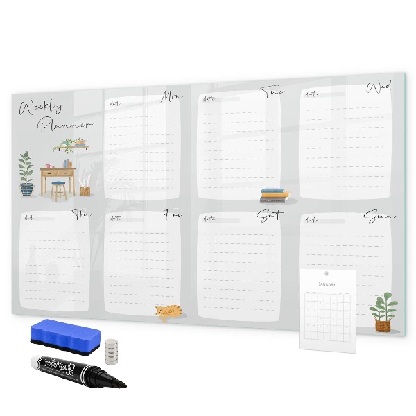 Tableau magnétique effaçable Agenda hebdomadaire avec espace pour photos