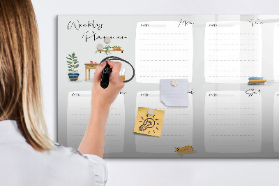 Tableau magnétique effaçable Agenda hebdomadaire avec espace pour photos
