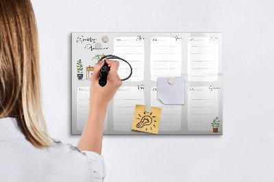 Tableau magnétique effaçable Agenda hebdomadaire avec espace pour photos
