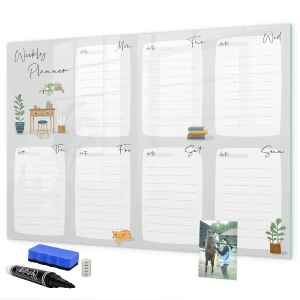 Tableau magnétique effaçable Agenda hebdomadaire avec espace pour photos