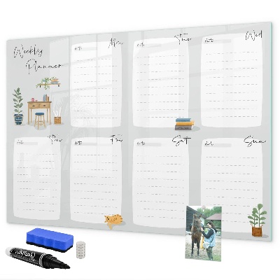 Tableau magnétique effaçable Agenda hebdomadaire avec espace pour photos