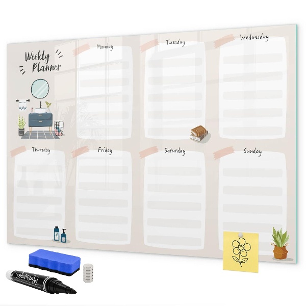 Tableau effaçable magnétique Agenda hebdomadaire avec espace pour photos