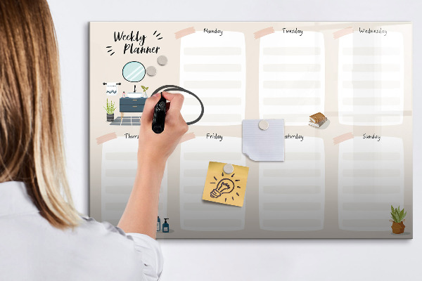 Tableau effaçable magnétique Agenda hebdomadaire avec espace pour photos