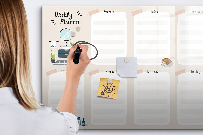 Tableau effaçable magnétique Agenda hebdomadaire avec espace pour photos