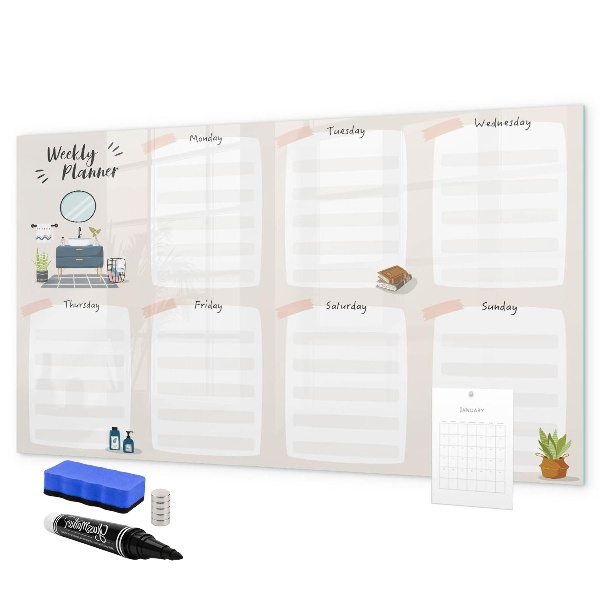Tableau effaçable magnétique Agenda hebdomadaire avec espace pour photos