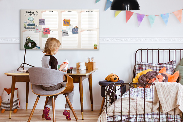 Tableau effaçable magnétique Agenda hebdomadaire avec espace pour photos