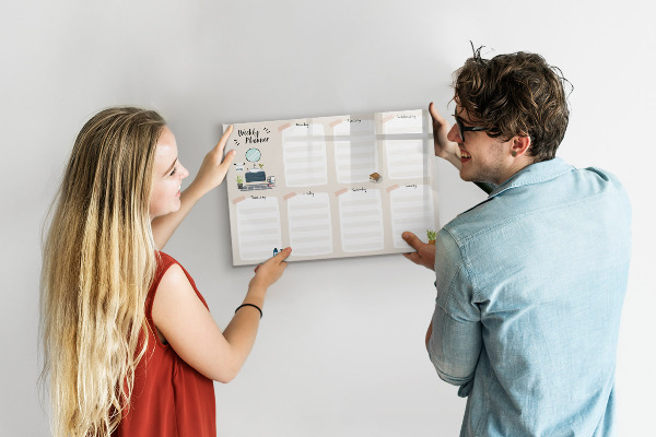 Tableau effaçable magnétique Agenda hebdomadaire avec espace pour photos