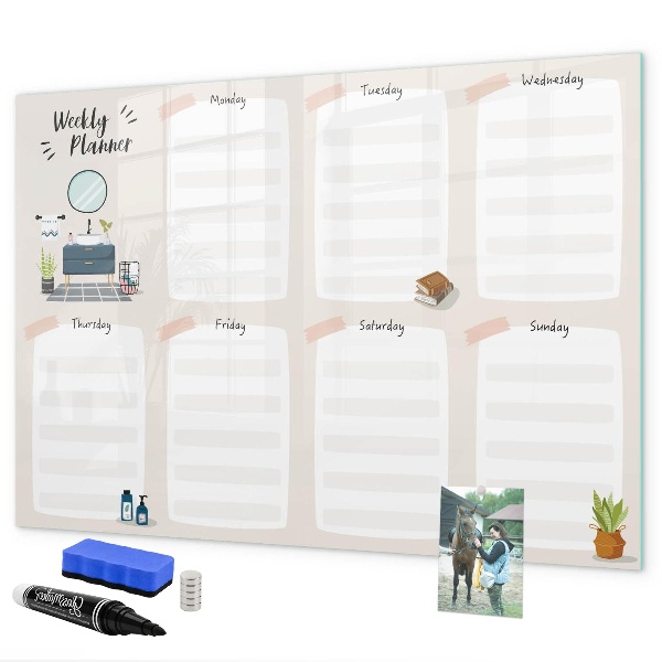 Tableau effaçable magnétique Agenda hebdomadaire avec espace pour photos