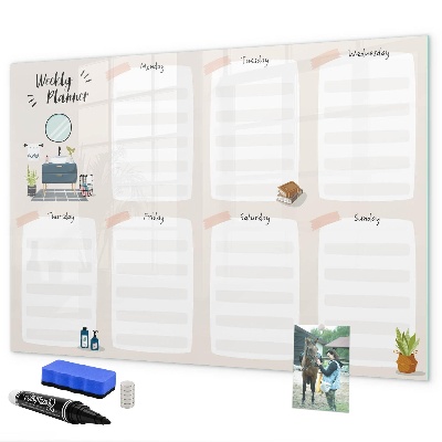 Tableau effaçable magnétique Agenda hebdomadaire avec espace pour photos