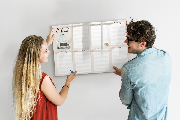 Tableau effaçable magnétique Agenda hebdomadaire avec espace pour photos
