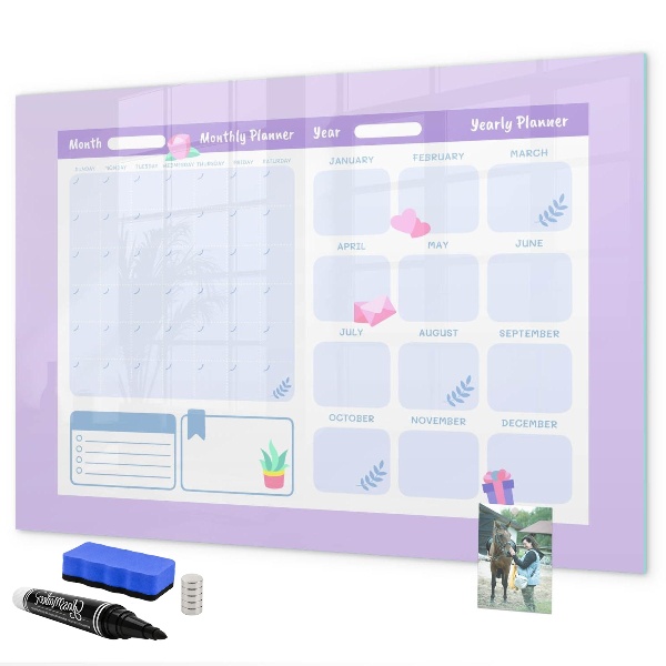 Tableau magnétique effaçable Agenda mensuel avec espace pour photos