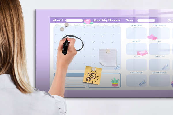 Tableau magnétique effaçable Agenda mensuel avec espace pour photos
