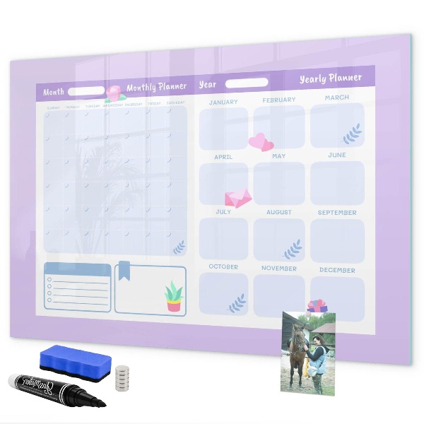 Tableau magnétique effaçable Agenda mensuel avec espace pour photos