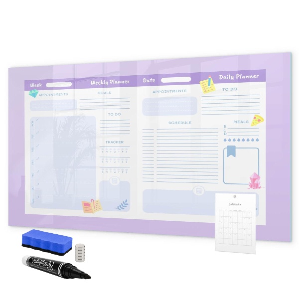 Tableau effaçable magnétique Agenda hebdomadaire avec espace pour photos