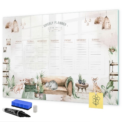 Tableau effaçable magnétique Agenda hebdomadaire style jungle urbaine