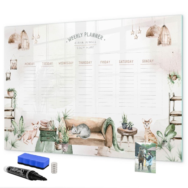 Tableau effaçable magnétique Agenda hebdomadaire style jungle urbaine