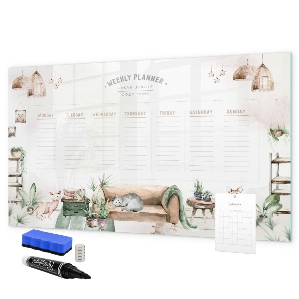 Tableau effaçable magnétique Agenda hebdomadaire style jungle urbaine