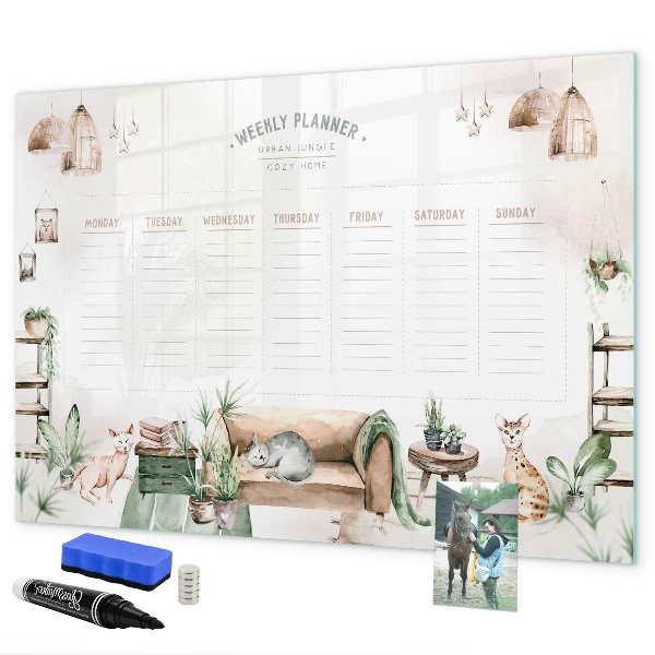 Tableau effaçable magnétique Agenda hebdomadaire style jungle urbaine