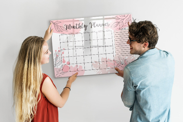 Tableau effaçable magnétique Agenda mensuel avec espace pour photos