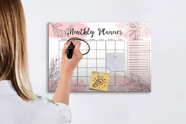 Tableau effaçable magnétique Agenda mensuel avec espace pour photos