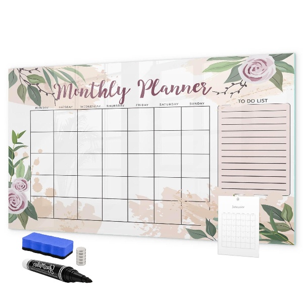 Tableau magnétique effaçable Agenda mensuel avec espace pour photos
