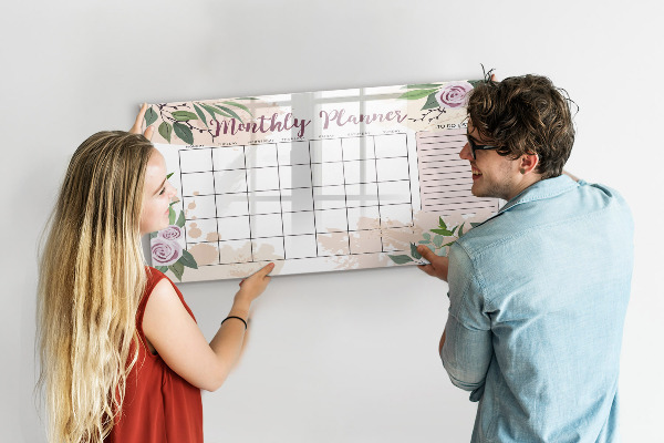 Tableau magnétique effaçable Agenda mensuel avec espace pour photos